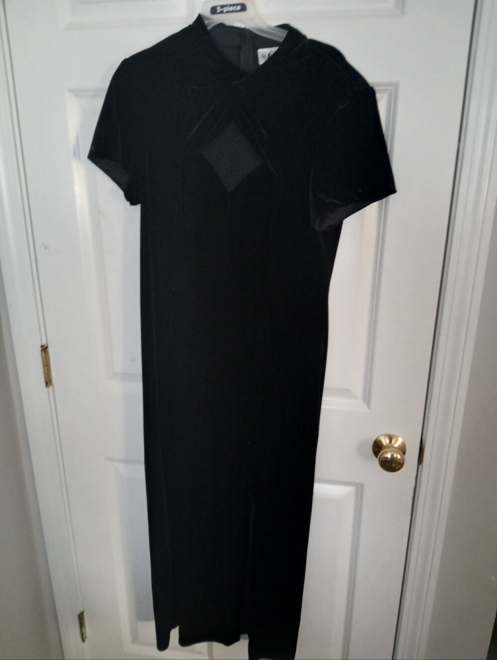 S.L.Fashion Long Black Velvet Dress Side Slit Short Sleeve Evening Gown Size 14
